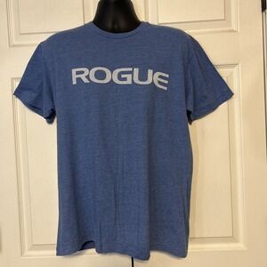 Rogue Bar Bell Club Blue Graphic T Shirt  Large Swordfish Muscles Gym Workout